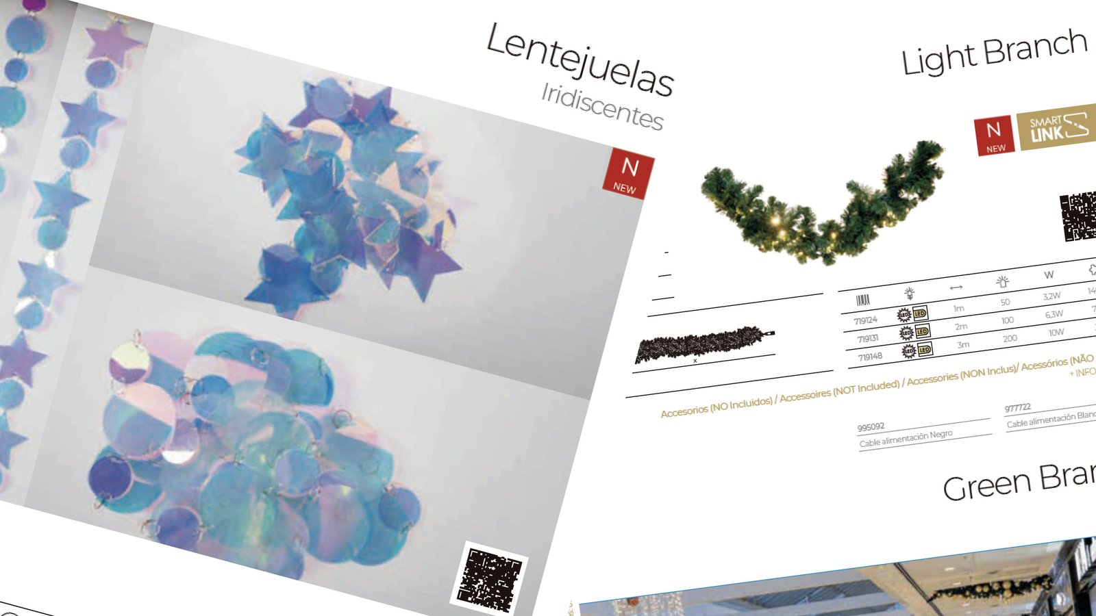 Lentejuelas Iridiscentes y guirnalda Light Branch de la serie DECO